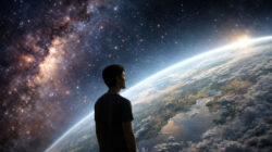 Urgrund des Seins - ein Mensch betrachtet den Planeten