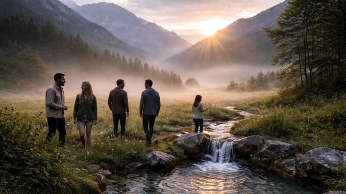 Menschen am Bach