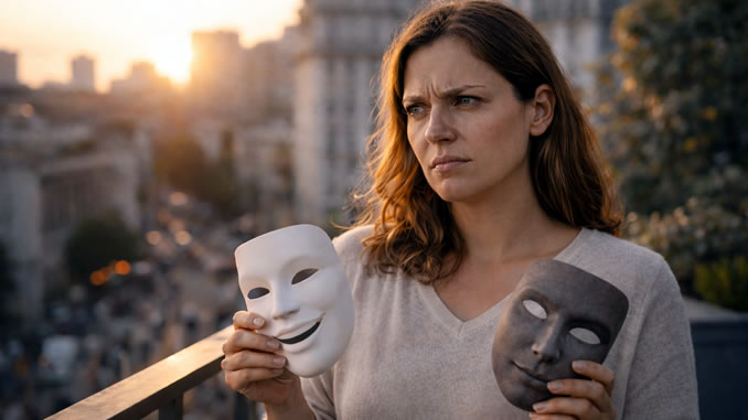 Frau mit Masken