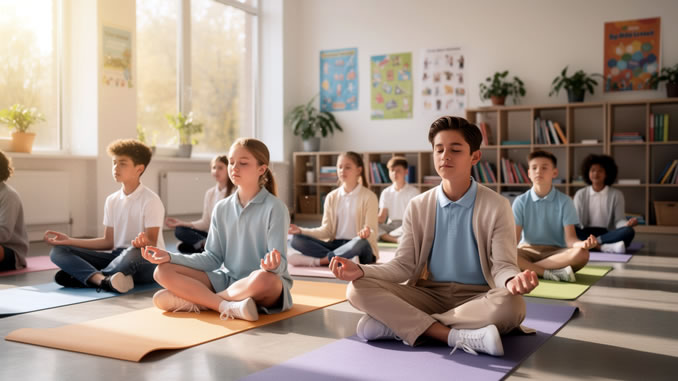 Kinder meditieren im Klassenzimmer