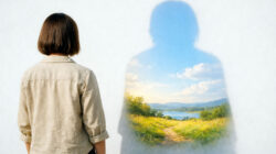 Unterschied Coach und Therapeut verstehen Frau mit Schatten in Form einer Landschaft