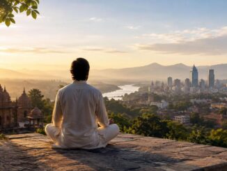 Meditative Aussicht über Tempel und Stadt