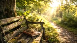 Unbewusste Muster erkennen: Worte aus dem Unbewussten - alte vermooste Parkbank im Wald