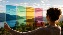 Spiritualität Definition und typische Missverständnisse über Rückzug Harmonie und positives Denken Bunte Glasscheiben am Bergsee