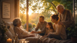 Hospizarbeit und Würde Ein Moment der Fürsorge und Nähe in Kreis der Familie