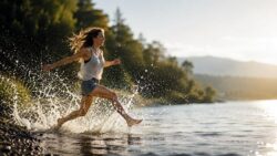 Kreativer Flow Fröhliches Springen im goldenen Licht