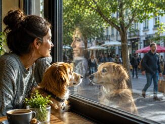 Kaffee, Hund und Spiegelungen am Fenster