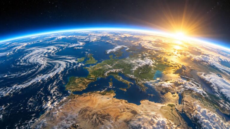 Sonnenaufgang über Europa aus dem All