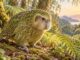 Kakapo mit grünem Gefieder zwischen Farnen im neuseeländischen Wald – Illustration